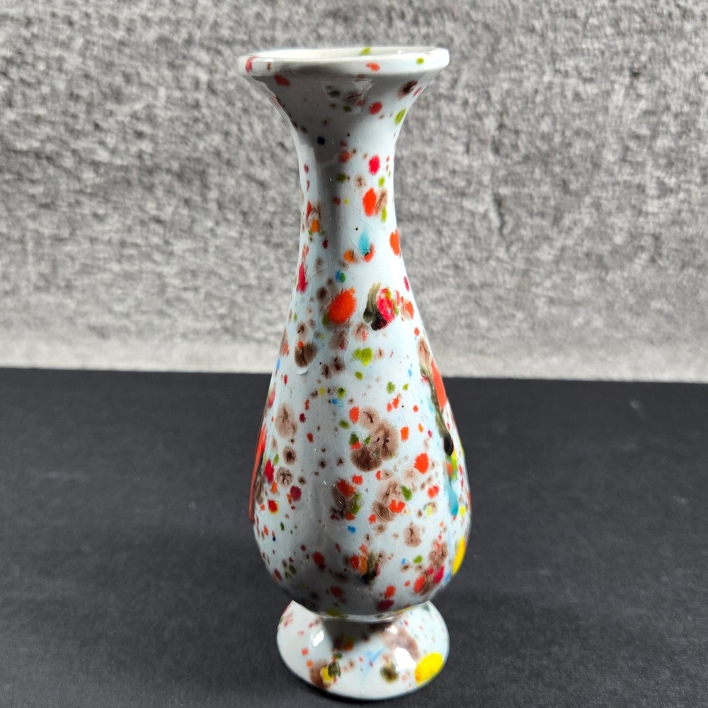 Bud Vase‎ Multicolor Splatter Paint Ceramic Vintage Home Decor Small 6.5in